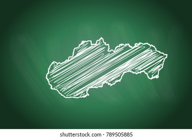 Drawing map on blackboard of slovakia. drawn on chalkboard with scribbled map of slovakia. can be use for education. vector illustration.
