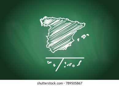 Drawing map on blackboard of spain Provinces. drawn on chalkboard with scribbled map of spain Provinces. can be use for education. vector illustration.