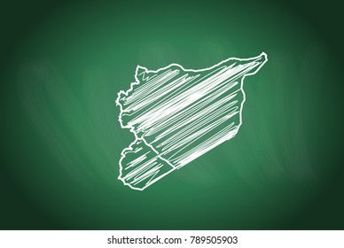 Drawing map on blackboard of syria. drawn on chalkboard with scribbled map of syria. can be use for education. vector illustration.