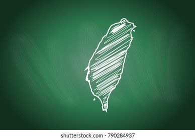 Drawing map on blackboard of taiwan. drawn on chalkboard with scribbled map of taiwan. can be use for education. vector illustration.
