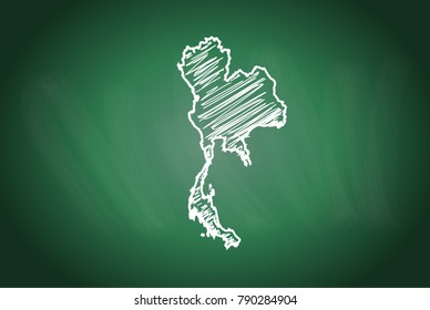 Drawing map on blackboard of thailand. drawn on chalkboard with scribbled map of thailand. can be use for education. vector illustration.