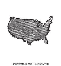 Drawing map on blackboard of United States of America. drawn on chalkboard with scribbled map of United States of America. can be use for education. vector illustration.