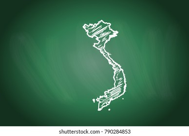 Drawing map on blackboard of vietnam. drawn on chalkboard with scribbled map of vietnam. can be use for education. vector illustration.