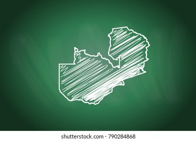 Drawing map on blackboard of Zambia. drawn on chalkboard with scribbled map of Zambia. can be use for education. vector illustration.