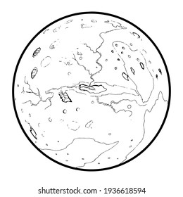 Drawing of Mars - hand sketch of planet of the Solar System
