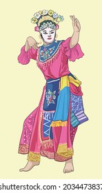 drawing mask dance, betawi, indonesian traditional dance, art.illustration, vector