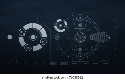 Drawing Mechanism On A Dark Background. Blueprint