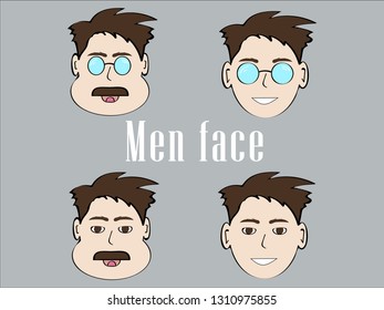 drawing men face (men wearing glasses and smiling men)