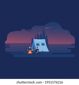 drawing of men and women camping.eps