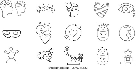 Drawing For Mental Health,Hand Drawn Expressive Set,Phases of mental condition,Healing mental wounds scribble set.