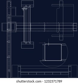 Drawing of metal construction on a dark blue background