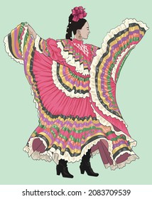 Dibujo de danza folclórica mexicana, hermosa, danza tradicional del país, arte.ilustración, vector