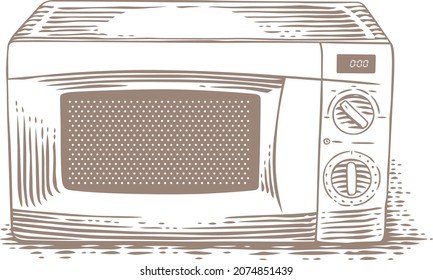 Drawing Of Microwave Oven On The White Background