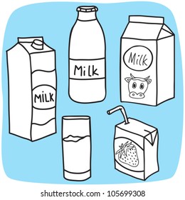 Drawing of milk and diary products - hand-drawn illustration