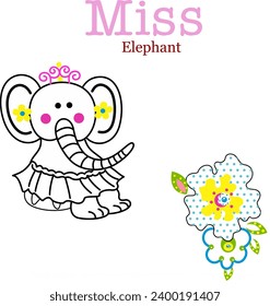 drawing miss elephant with her beautiful flower
