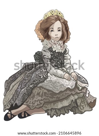 Drawing misterious doll, gloomy face, antique, art.illustration, vector