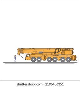 drawing of a mobile crane with a capacity of 350 tons and a working drawing as a scale comparison