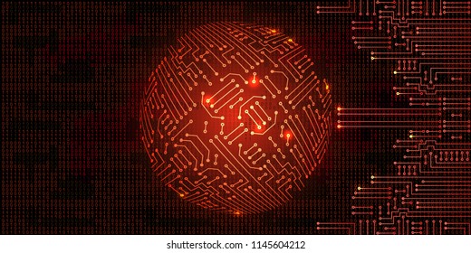 Drawing modern electronic circuit with  binary code and sphere