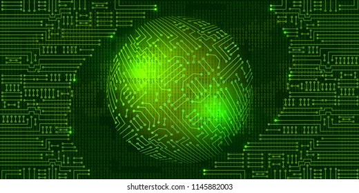 Drawing modern electronic circuit with  binary code and sphere