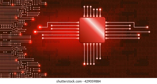 Drawing modern electronic circuit and  binary code on blue background