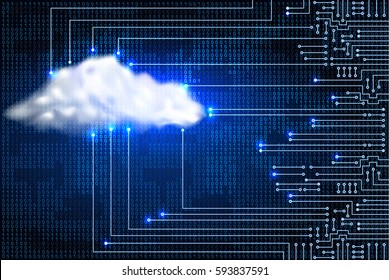 Drawing modern electronic circuit with digital concept cloud and binary code. Data storage concept for electronics system.