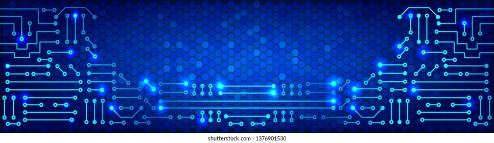 Drawing modern electronic circuit on cells pattern and blue glowing background