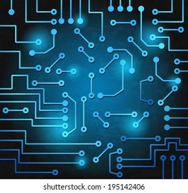 Drawing modern electronic circuit on blue grungy background