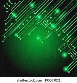 Drawing modern electronic circuit on green grungy background