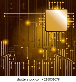 Drawing modern electronic circuit on yellow background