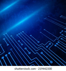 Drawing modern electronic circuit on blue background