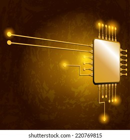 Drawing modern electronic circuit on glowing background