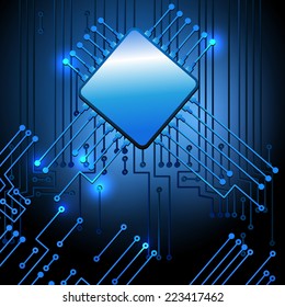 Drawing modern electronic circuit on blue background