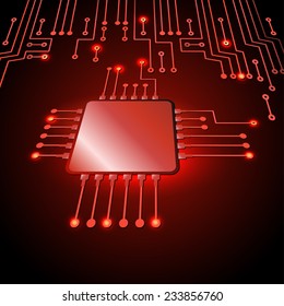Drawing modern electronic circuit on red background