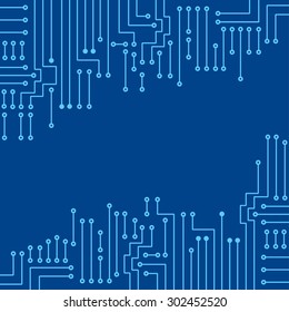 Drawing modern electronic circuit on blue background