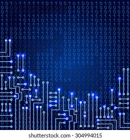 Drawing modern electronic circuit on blue background