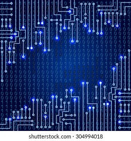 Drawing modern electronic circuit on blue background