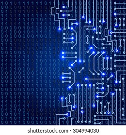 Drawing modern electronic circuit on blue background