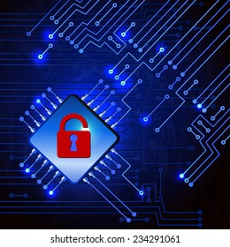 Drawing modern electronic circuit. Security concept of electronics system.