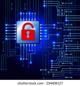 Drawing modern electronic circuit. Security concept of electronics system.