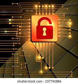 Drawing modern electronic circuit. Security concept of electronics system.