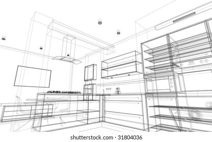 Interior Vector Drawing Architectural Design Living Stock Vector ...