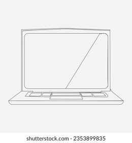 Drawing of a modern laptop in continuous lines