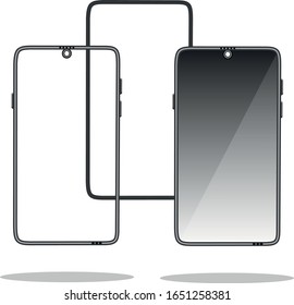 Drawing of a modern mobile phone, smartphone. Vector illustration isolated on a white background.