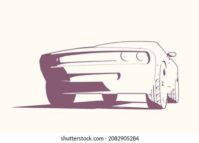 Drawing of a Modern Powerful Car. Minimalist Silhouette Style. Monochrome Vector Illustration.