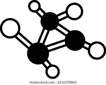 A drawing of a molecule with a line connecting it to other molecules. The molecule is red and yellow