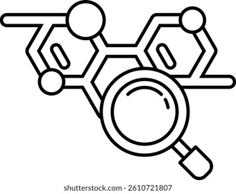 A drawing of a molecule with a magnifying glass over it
