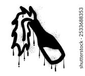 Drawing of molotov cocktail with black spray paint graffiti