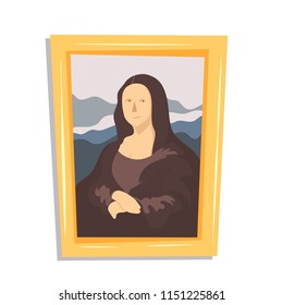 a drawing of Mona Lisa painting in a cartoon flat style