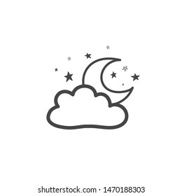 Drawing of the moon with cloud. The Weather Symbol. Vector hand drawn illustration