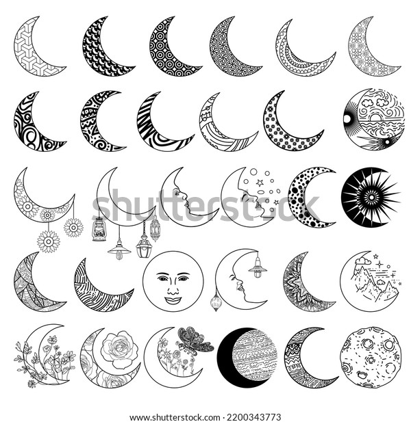 Drawing Moon Moon Face Moon Ornament Stock Vector (Royalty Free